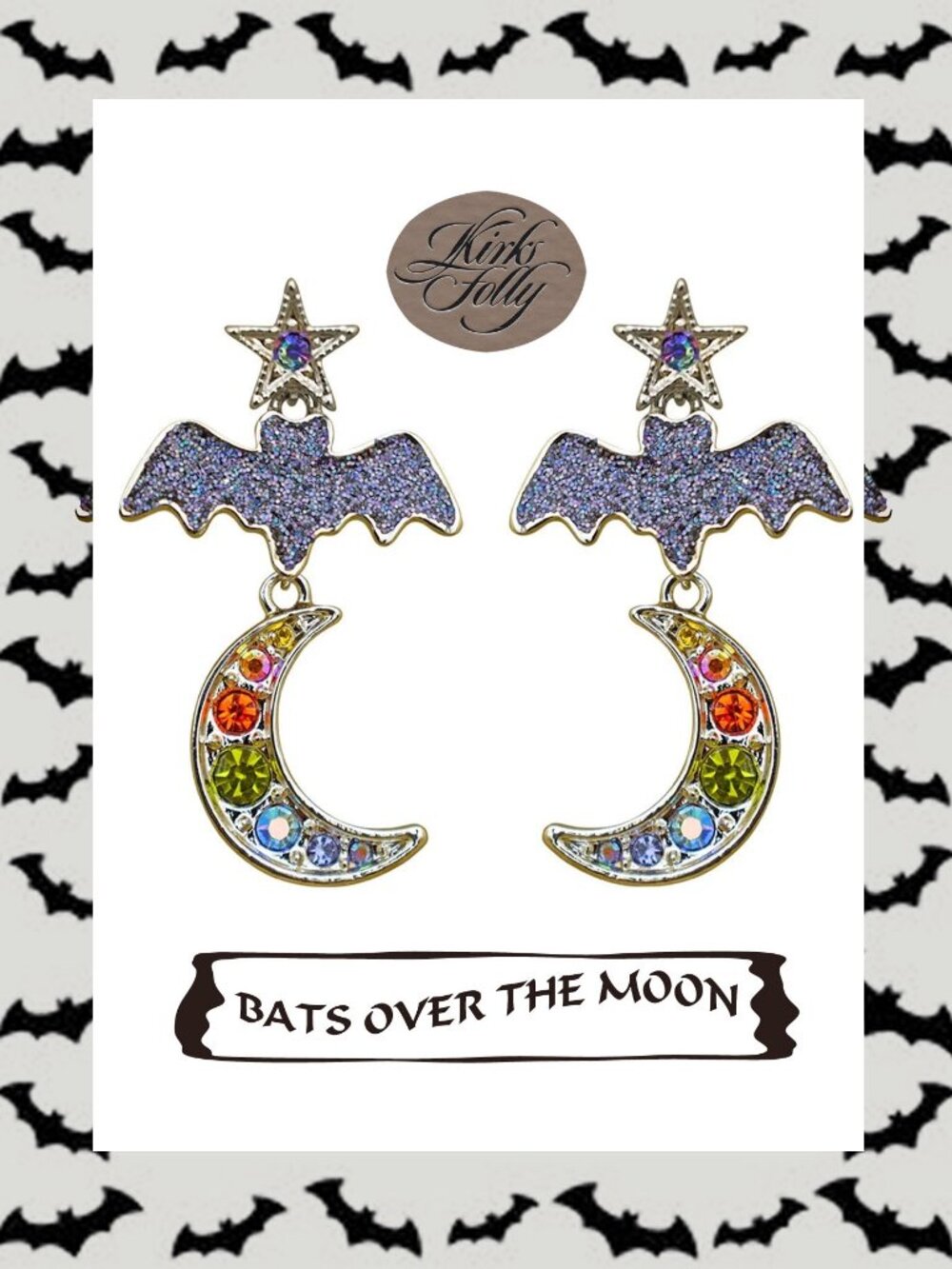 KIRKS FOLLY 𝑩𝒂𝒕𝒔 𝑶𝒗𝒆𝒓 𝒕𝒉𝒆 𝑴𝒐𝒐𝒏 Halloween Pierced Earrings S-tone